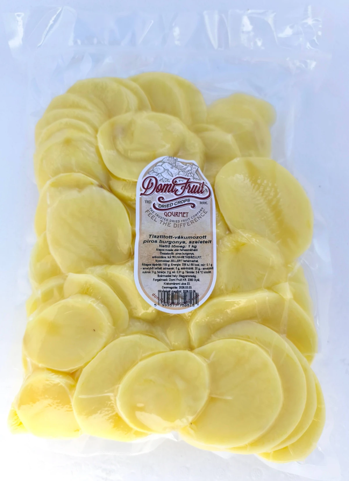 Piros, szeletelt burgonya, tisztított, vákuumcsomagolt, 2 kg